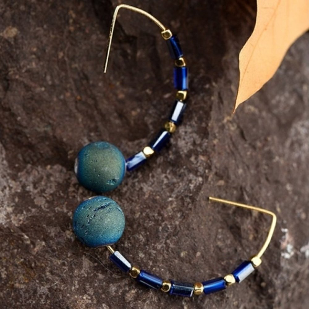 Druzy Threader Earrings Threaders Hematite - Picture 3 of 4